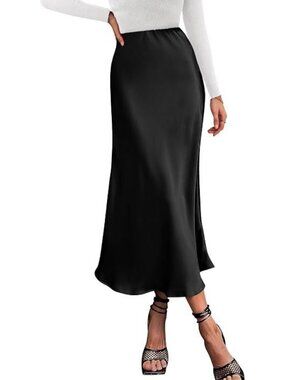 Womens Satin Maxi Skirt High Waisted A Line Long Skirt Elastic Waist Skirt